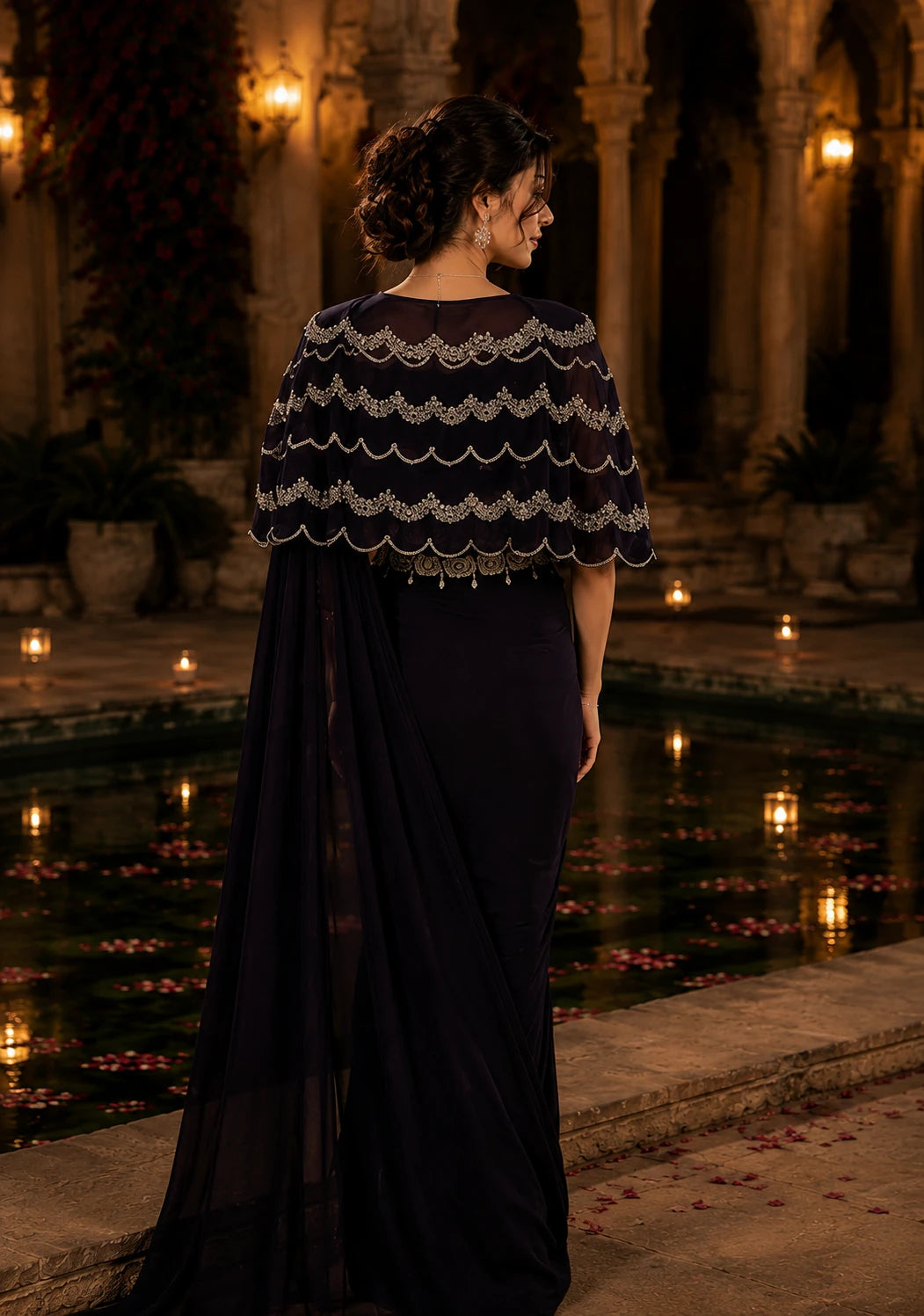 Midnight Black Embellished Saree Choli Set