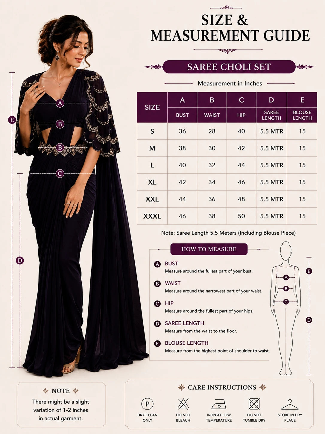 Midnight Black Embellished Saree Choli Set