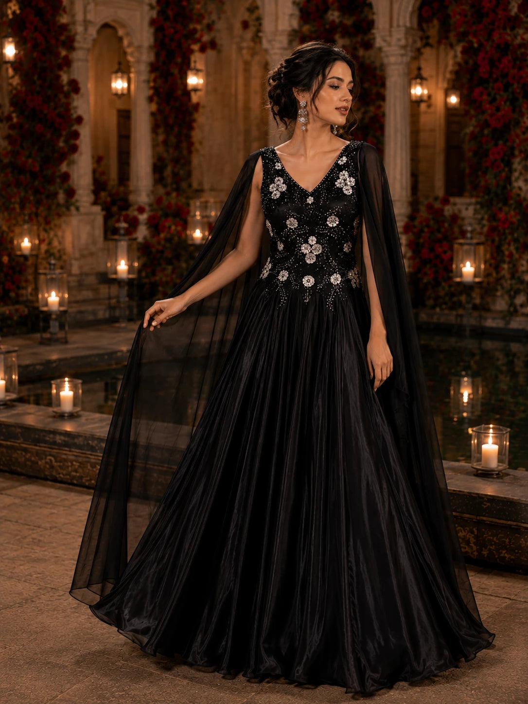 Midnight Bloom Embroidered Gown