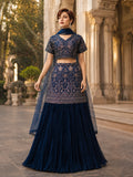 Midnight Blue Embroidered Sharara Set