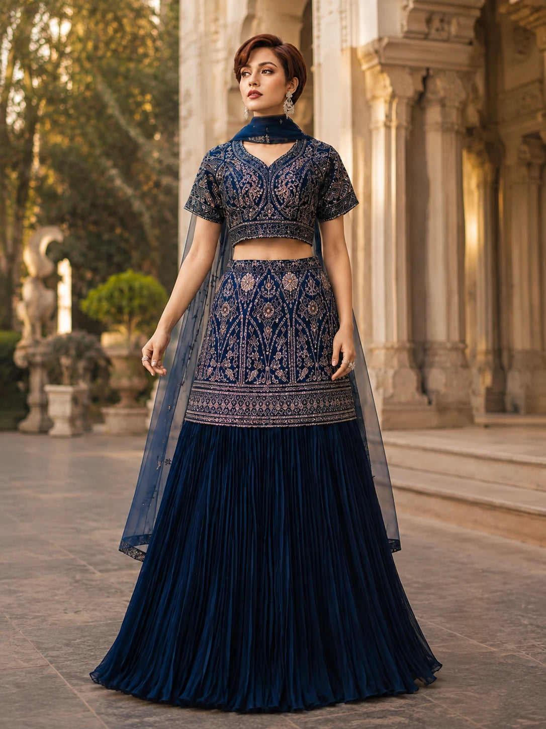 Midnight Blue Embroidered Sharara Set