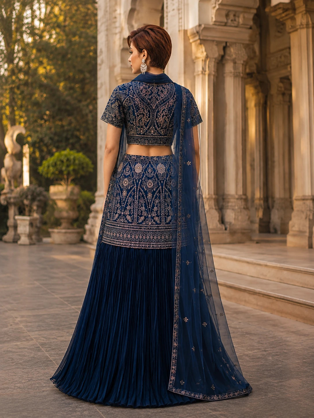 Midnight Blue Embroidered Sharara Set