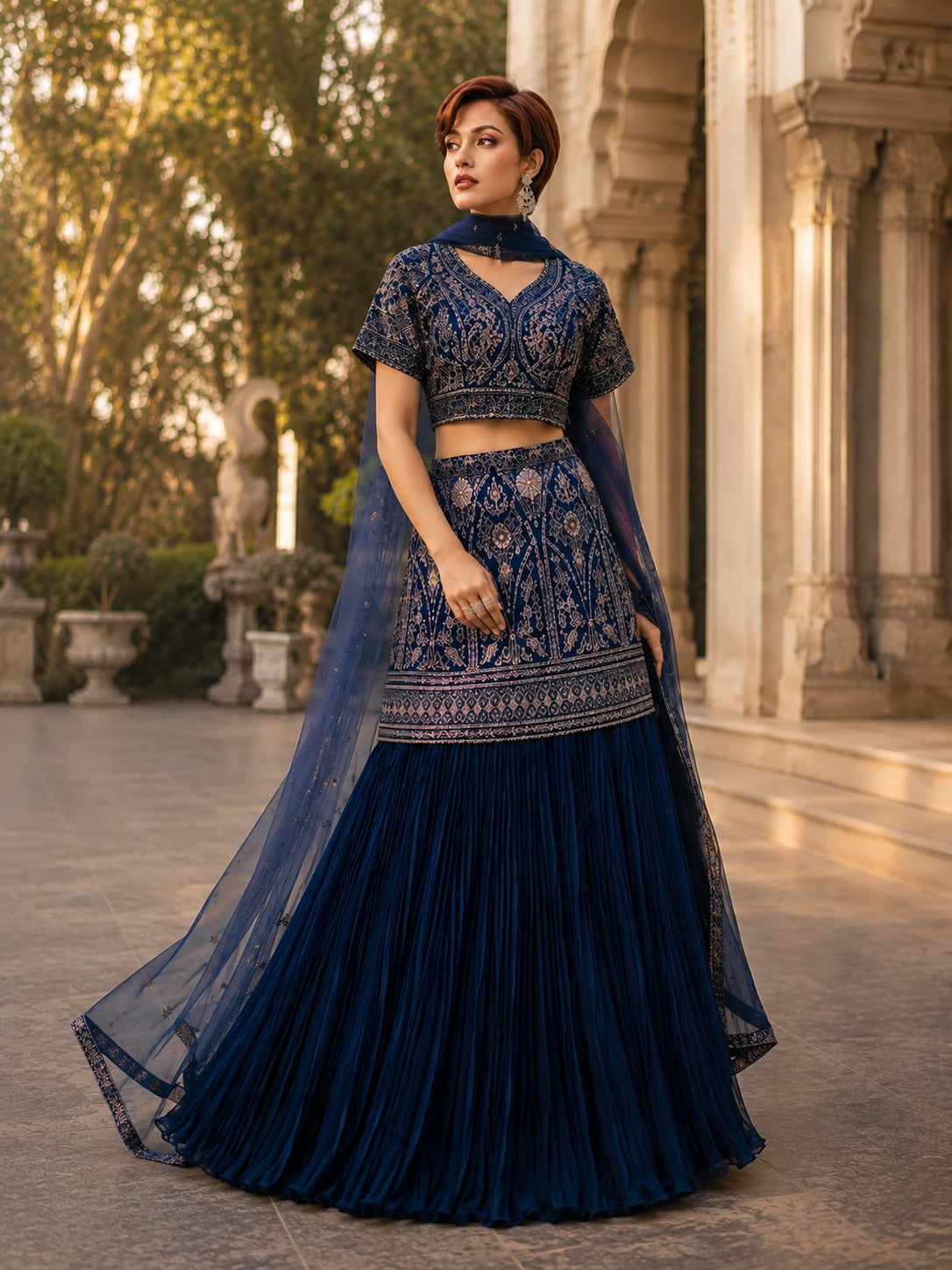 Midnight Blue Embroidered Sharara Set
