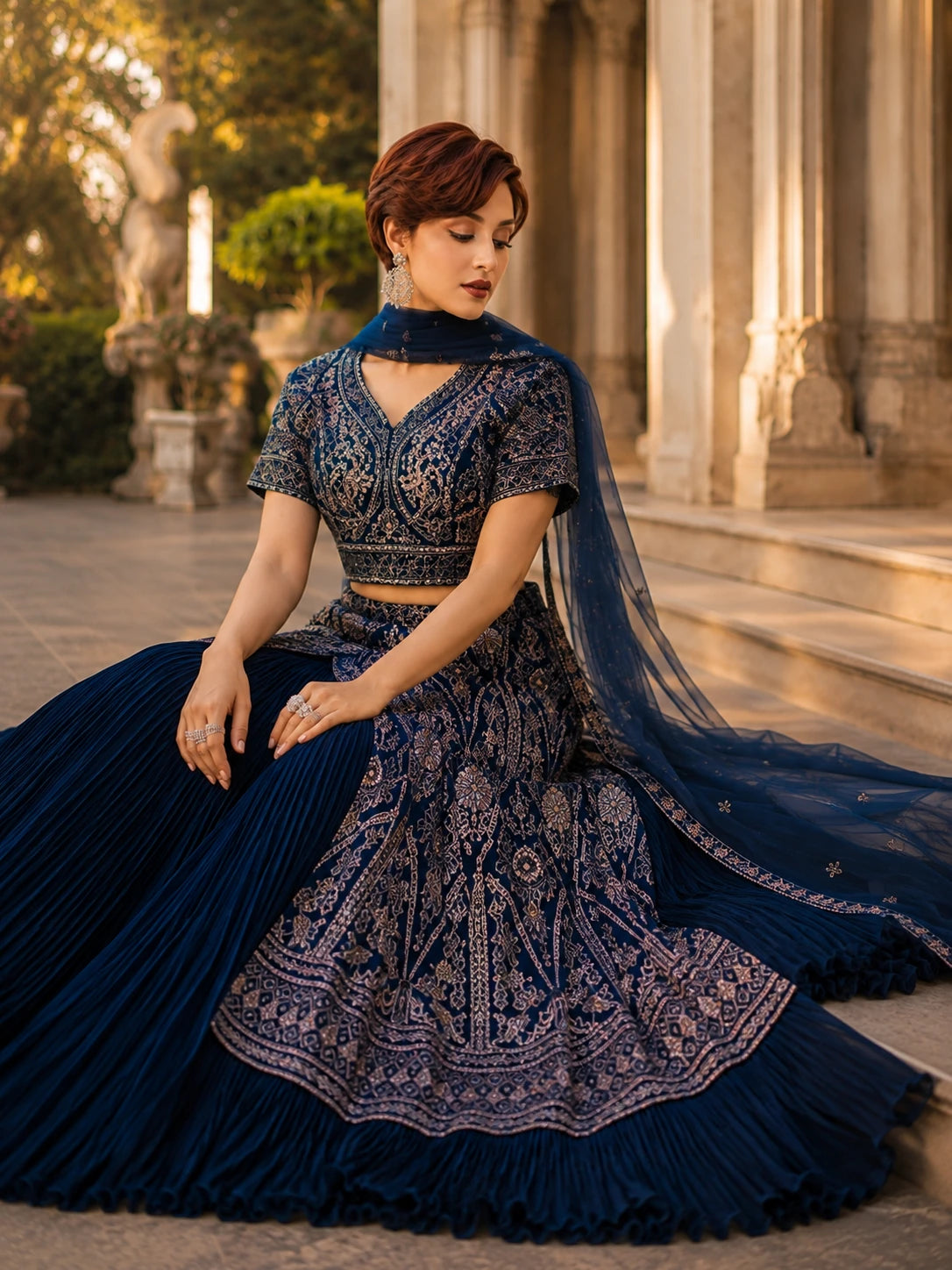 Midnight Blue Embroidered Sharara Set