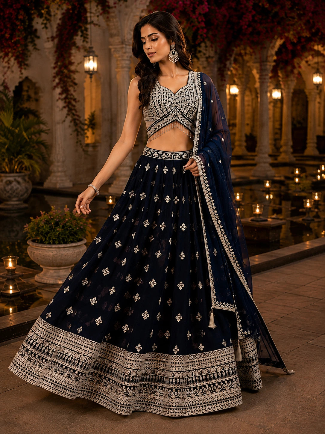 Midnight Navy Embroidered Lehenga Set