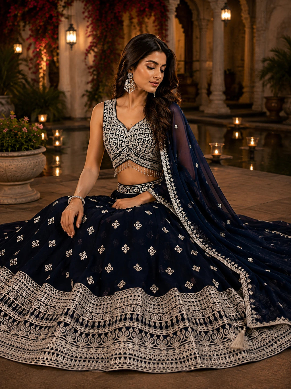 Midnight Navy Embroidered Lehenga Set