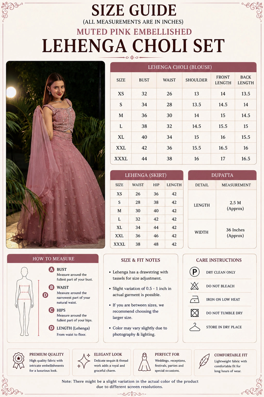 Muted Pink Embellished Lehenga Choli Set