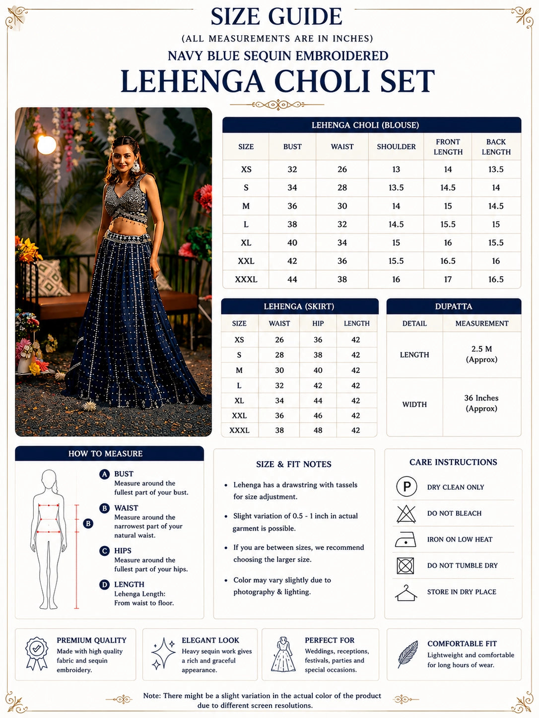 Navy Blue Sequin Embroidered Lehenga Choli Set