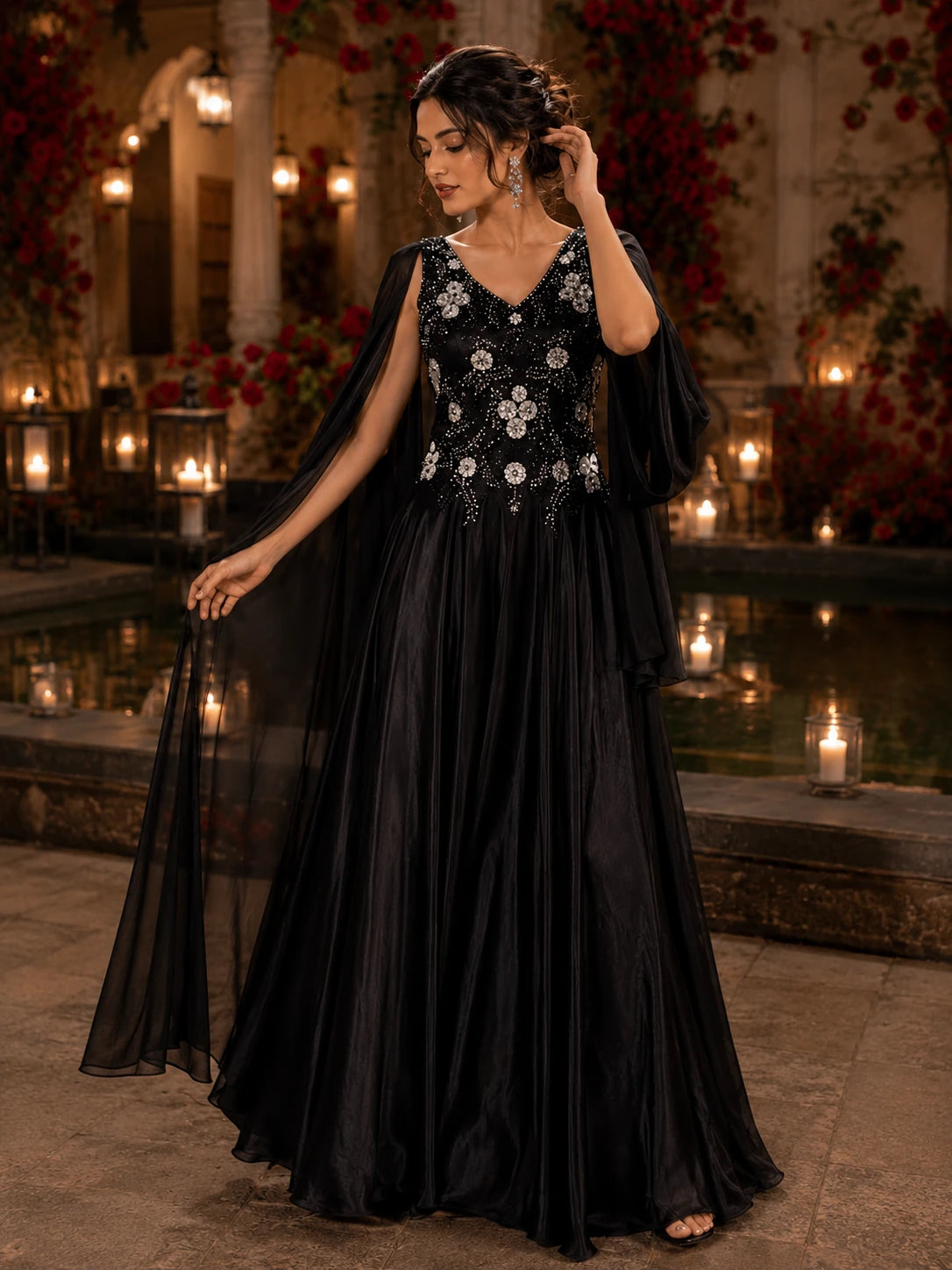 Noir Bloom Sequin Lehenga Set
