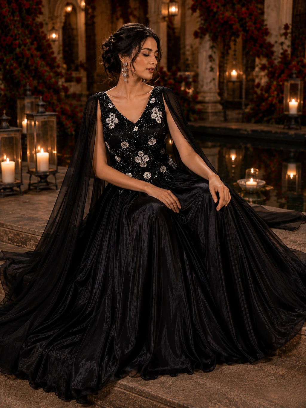 Noir Bloom Sequin Lehenga Set