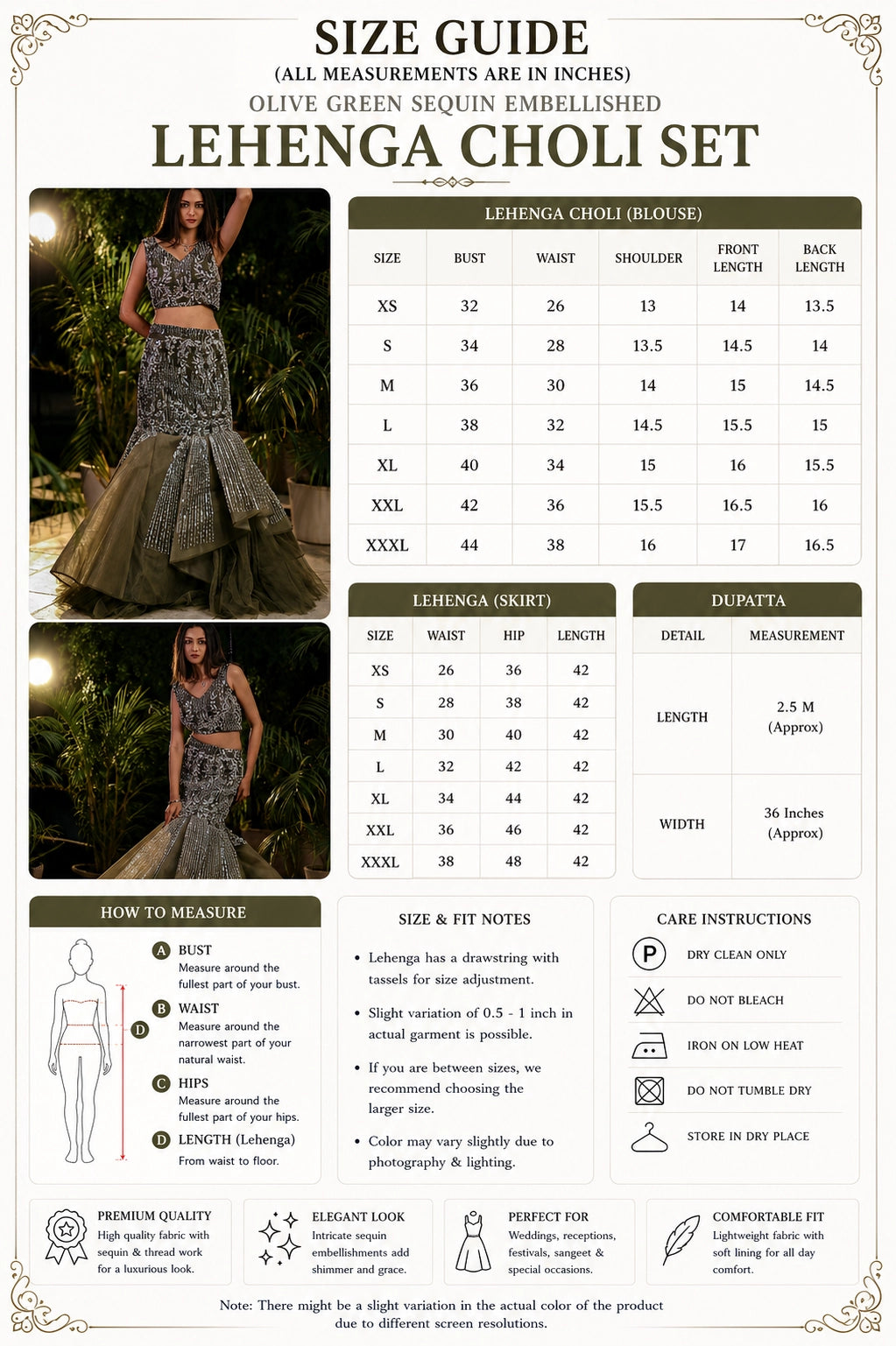 Olive Green Sequin Embellished Lehenga Choli Set