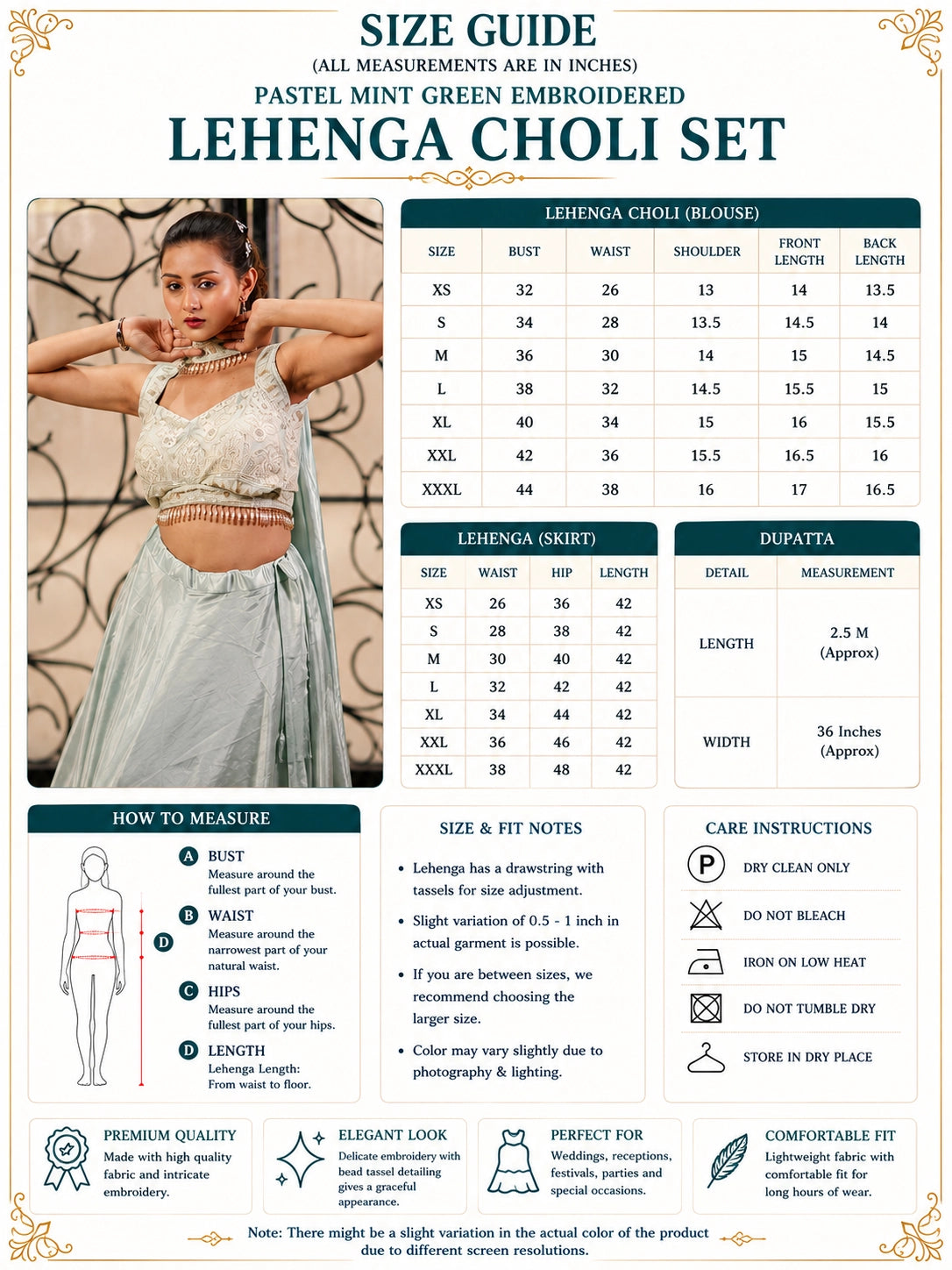 Pastel Mint Green Embroidered Lehenga Choli Set