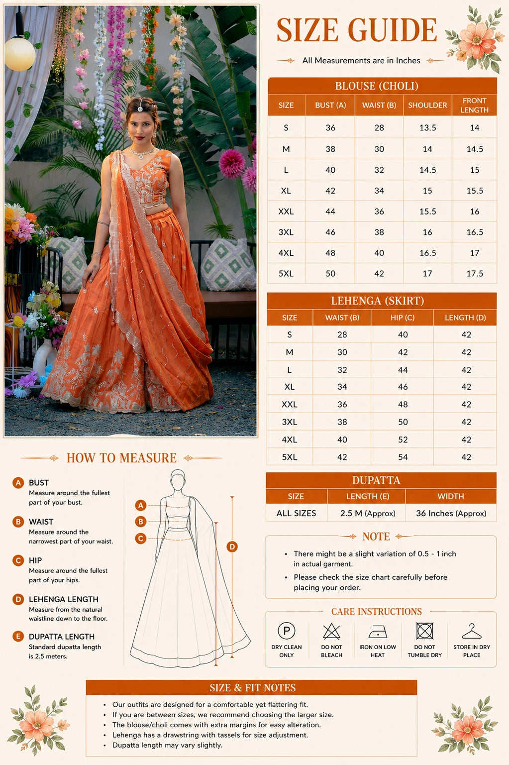 Peach Orange Embroidered Lehenga Choli Set