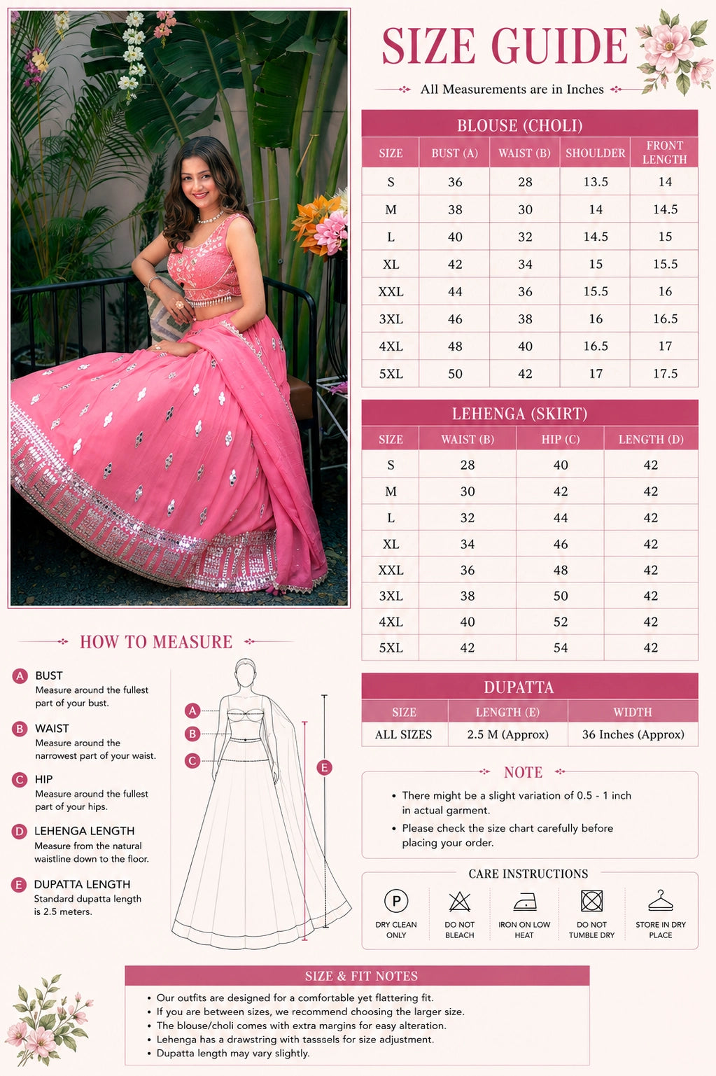 Rose Pink Embroidered Lehenga Choli Set