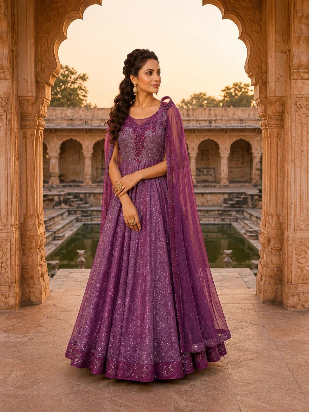 Royal Plum Embroidered Lehenga Choli Set