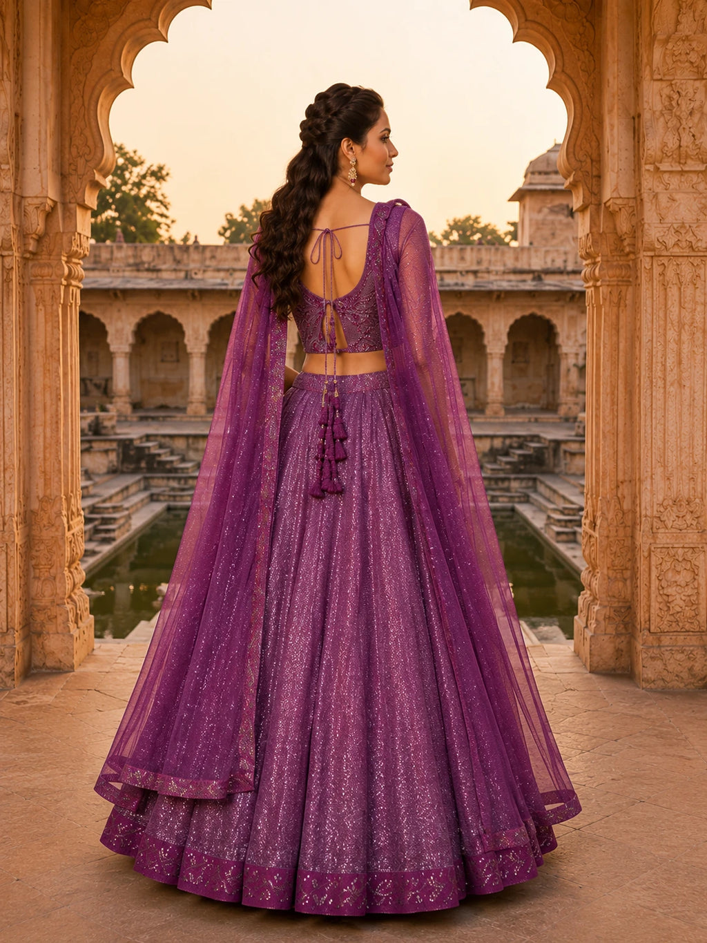 Royal Plum Embroidered Lehenga Choli Set