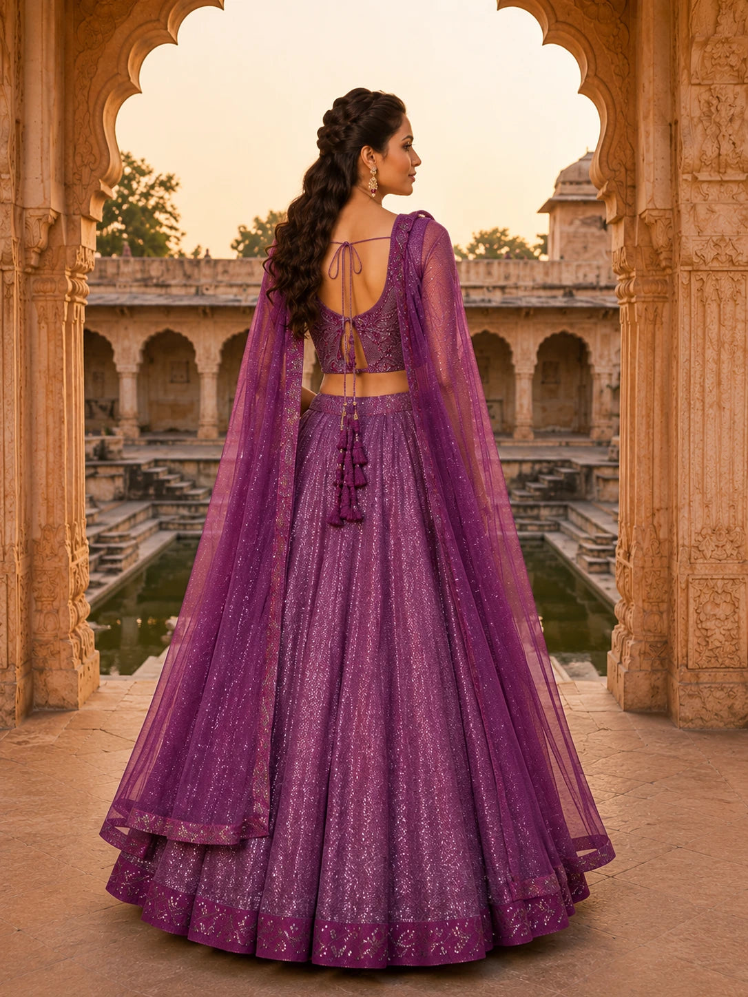Royal Plum Embroidered Lehenga Choli Set