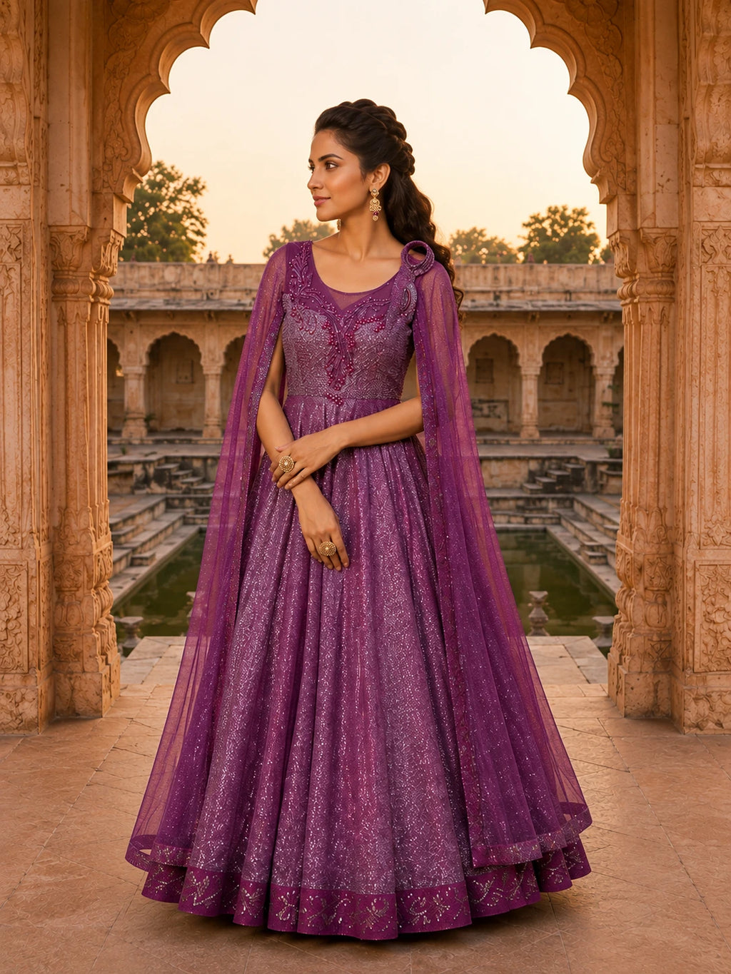 Royal Plum Embroidered Lehenga Choli Set