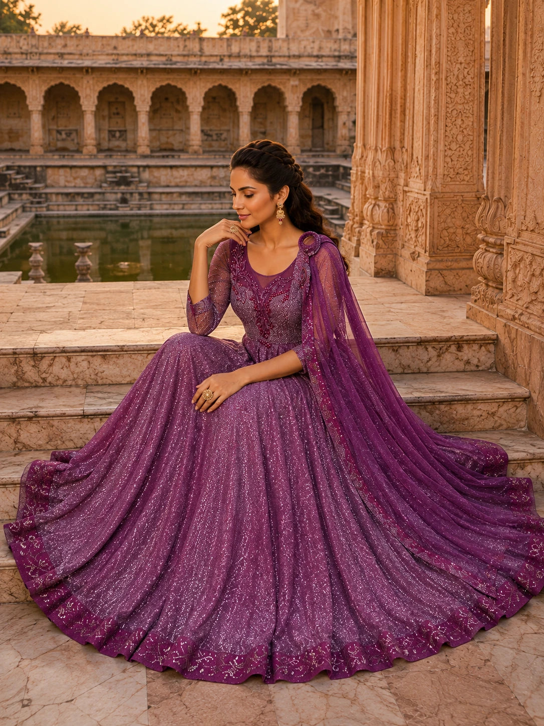 Royal Plum Embroidered Lehenga Choli Set