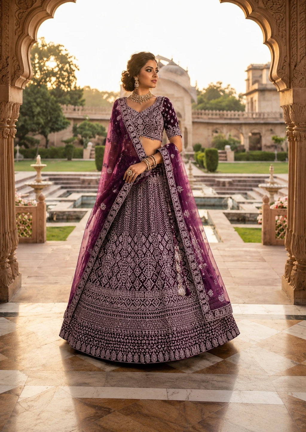 Royal Plum Heritage Printed Lehenga Set
