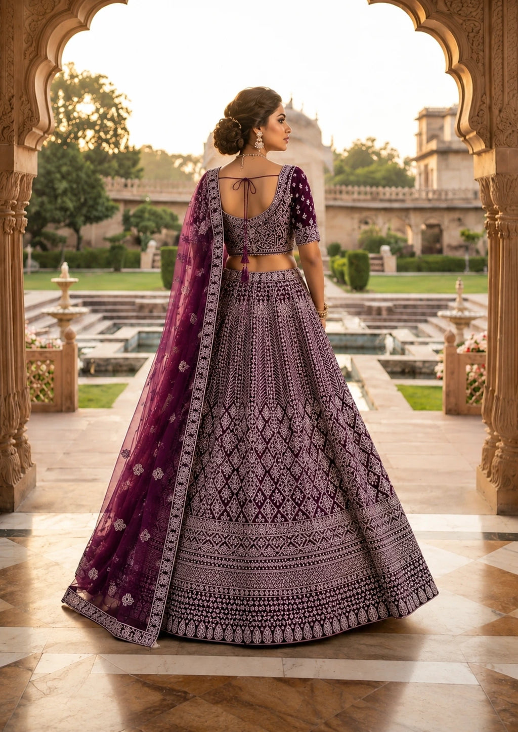 Royal Plum Heritage Printed Lehenga Set