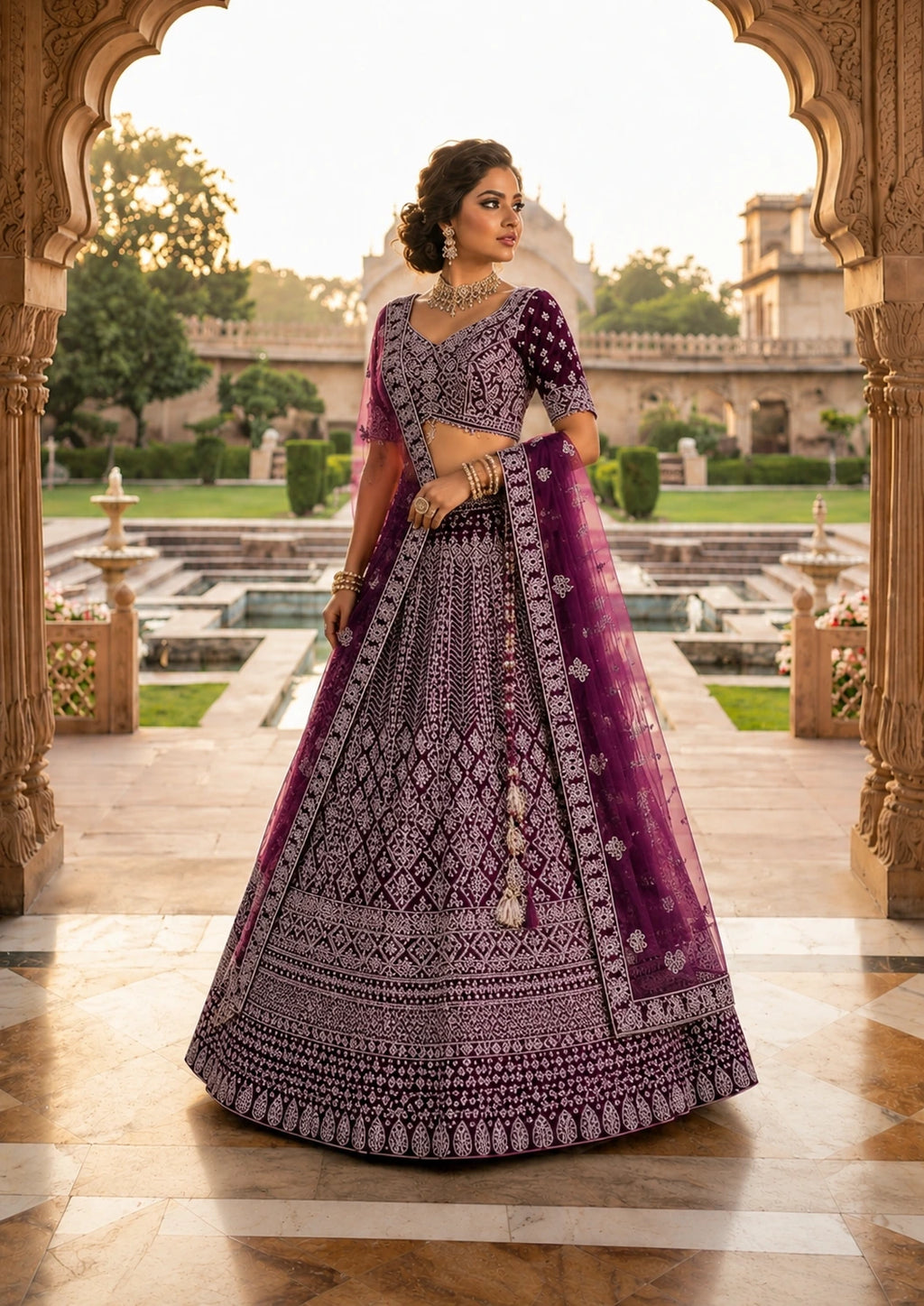 Royal Plum Heritage Printed Lehenga Set