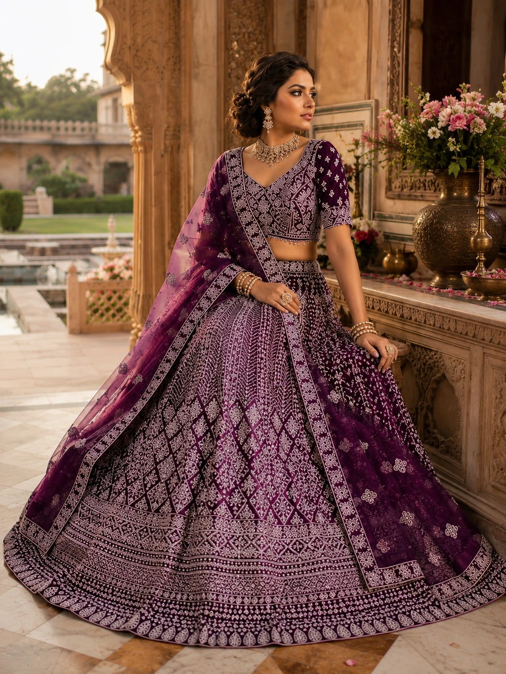 Royal Plum Heritage Printed Lehenga Set