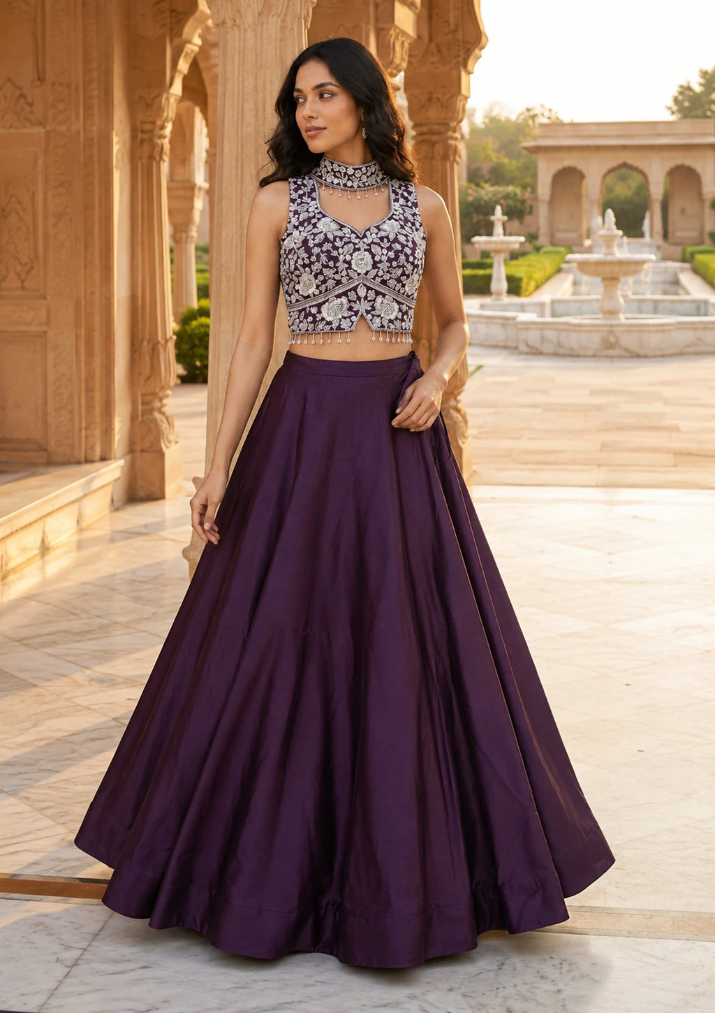 Royal Purple Embroidered Lehenga Choli Set
