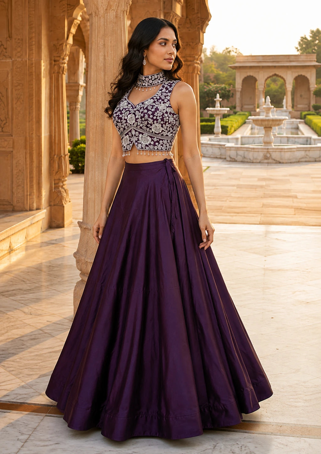 Royal Purple Embroidered Lehenga Choli Set