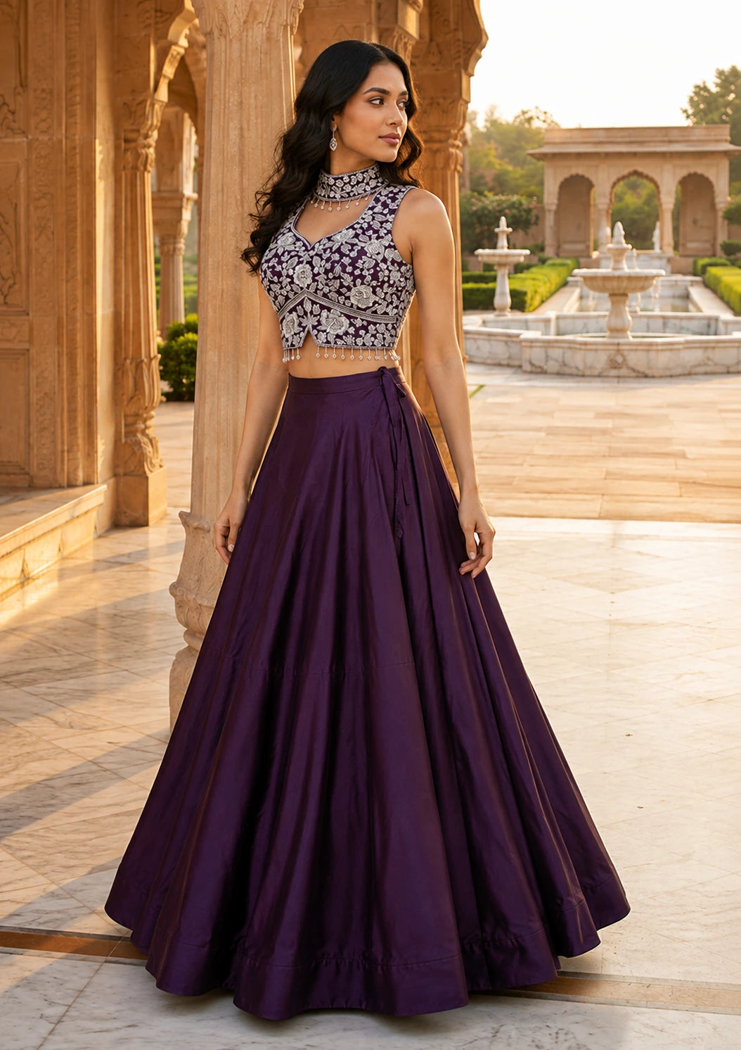 Royal Purple Embroidered Lehenga Choli Set