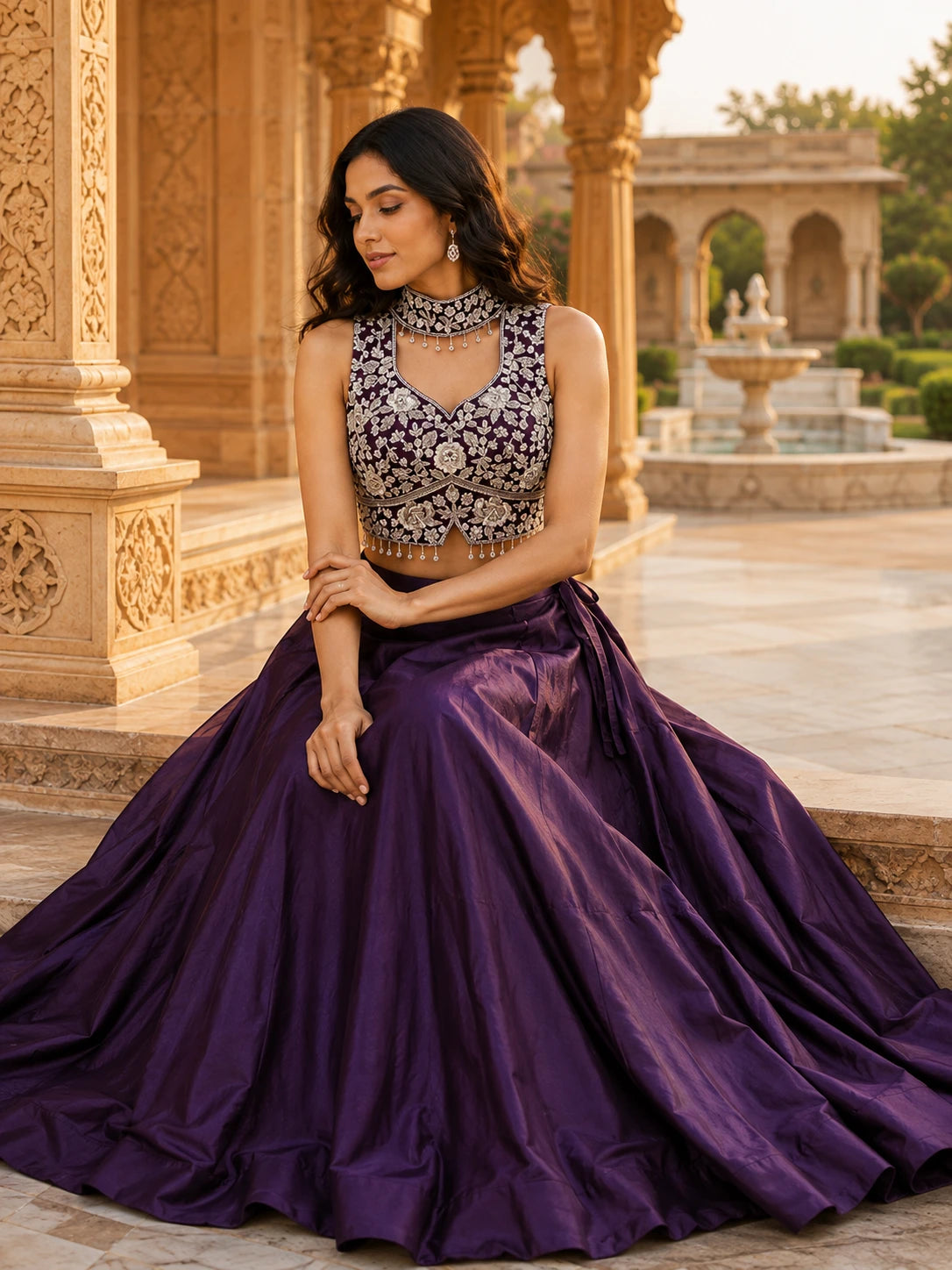 Royal Purple Embroidered Lehenga Choli Set