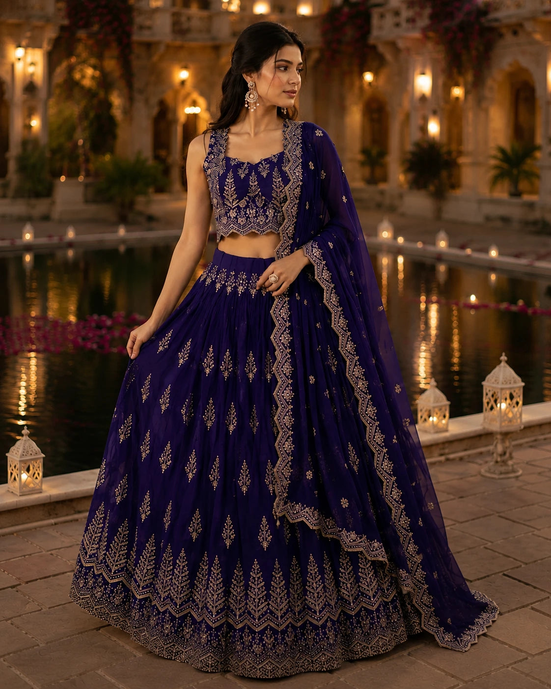Royal Purple Embroidered Lehenga Set