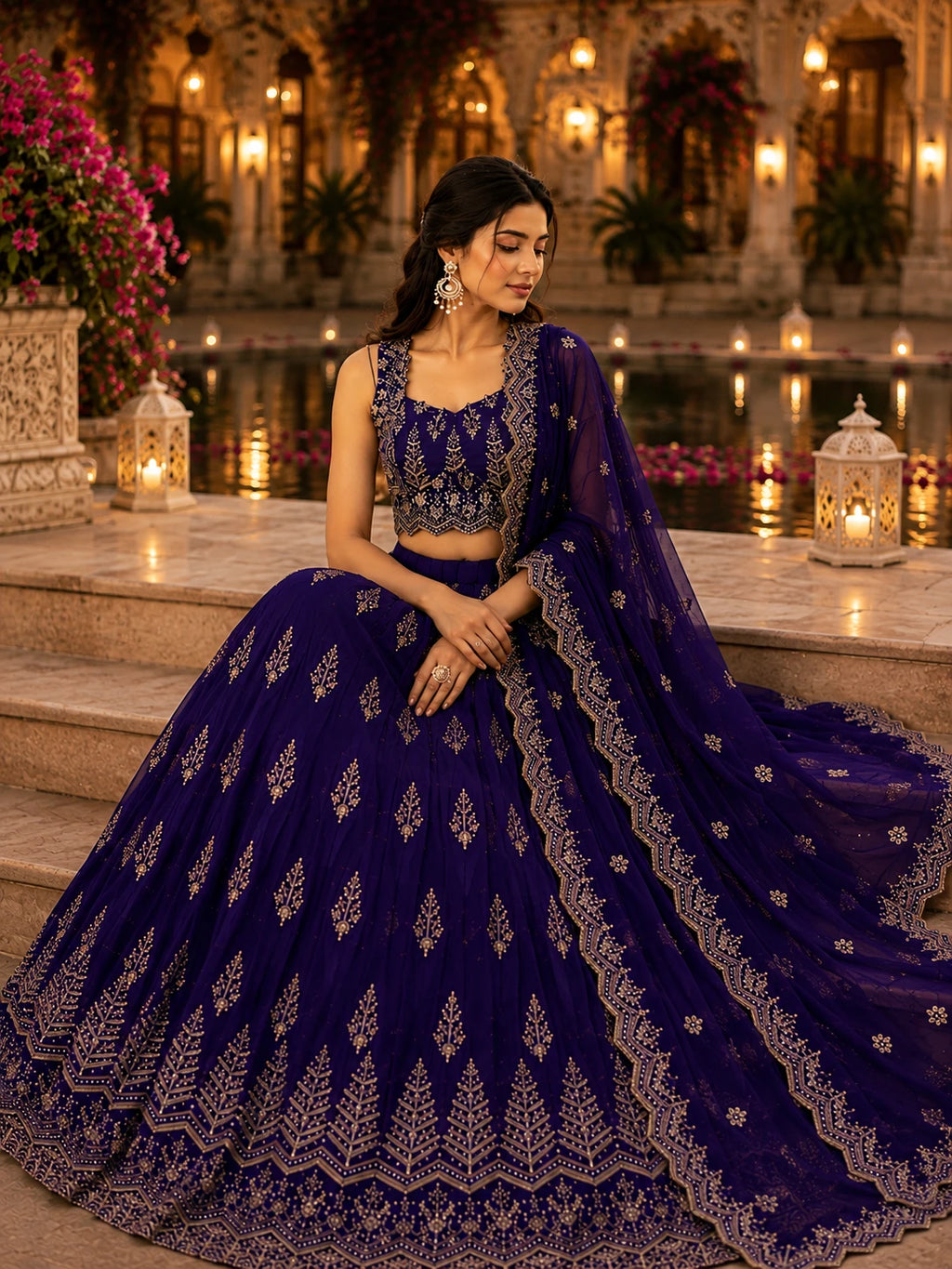 Royal Purple Embroidered Lehenga Set
