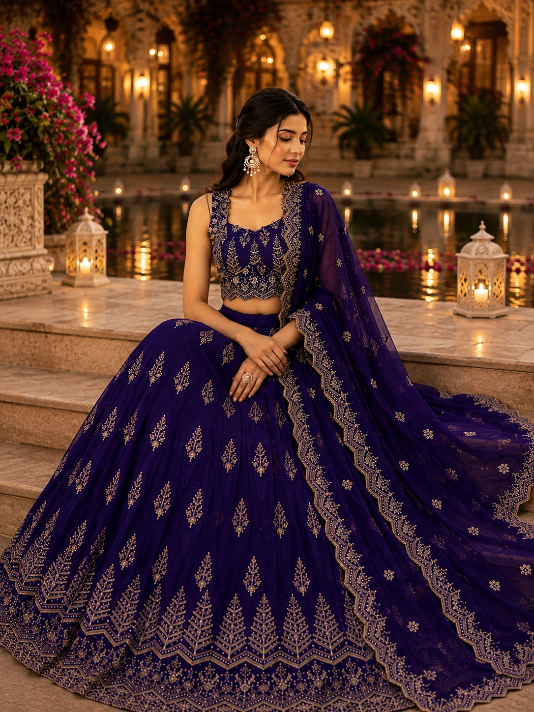 Royal Purple Embroidered Lehenga Set