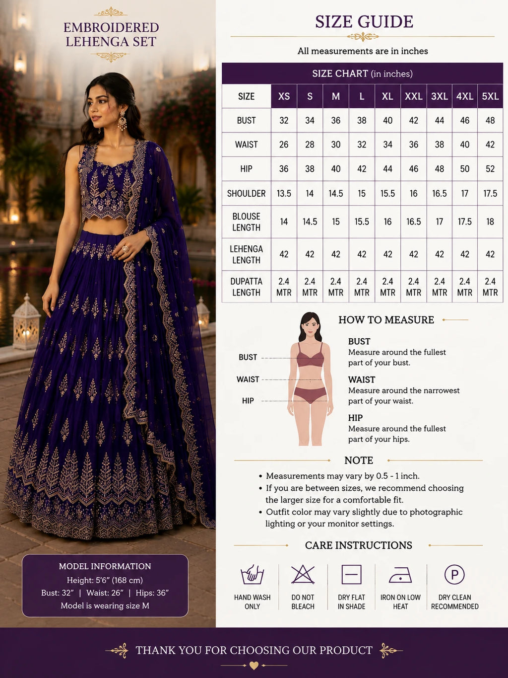 Royal Purple Embroidered Lehenga Set