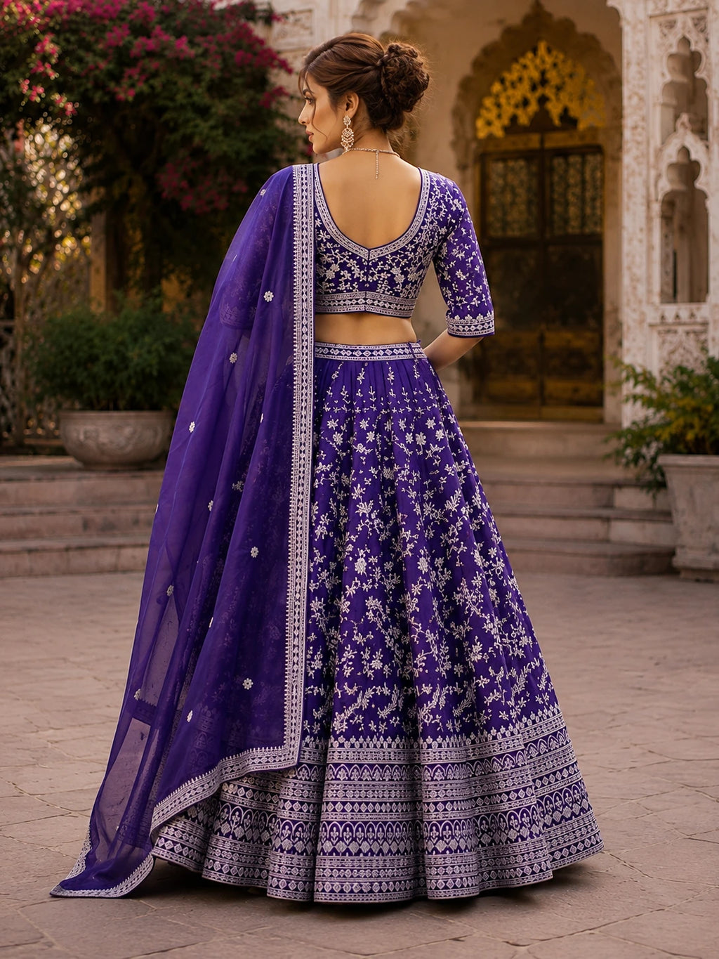 Royal Purple Floral Printed Lehenga Choli Set