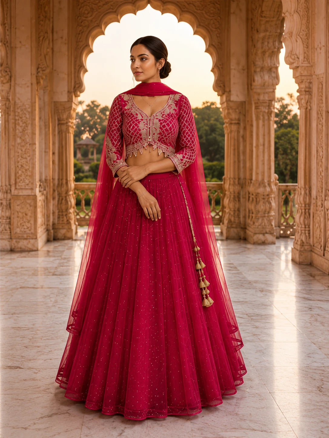 Ruby Pink Embroidered Lehenga Choli Set