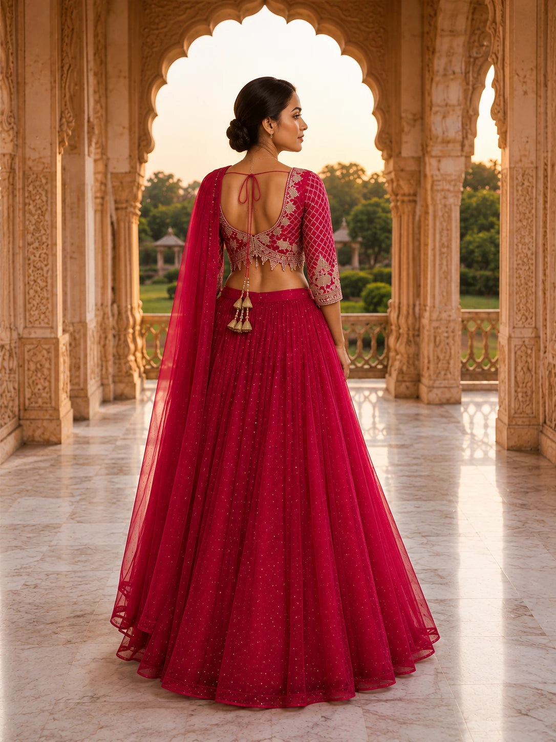 Ruby Pink Embroidered Lehenga Choli Set