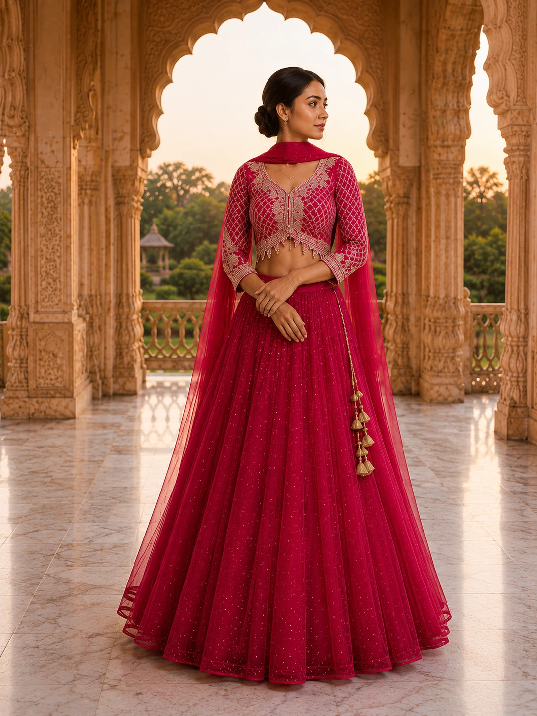 Ruby Pink Embroidered Lehenga Choli Set