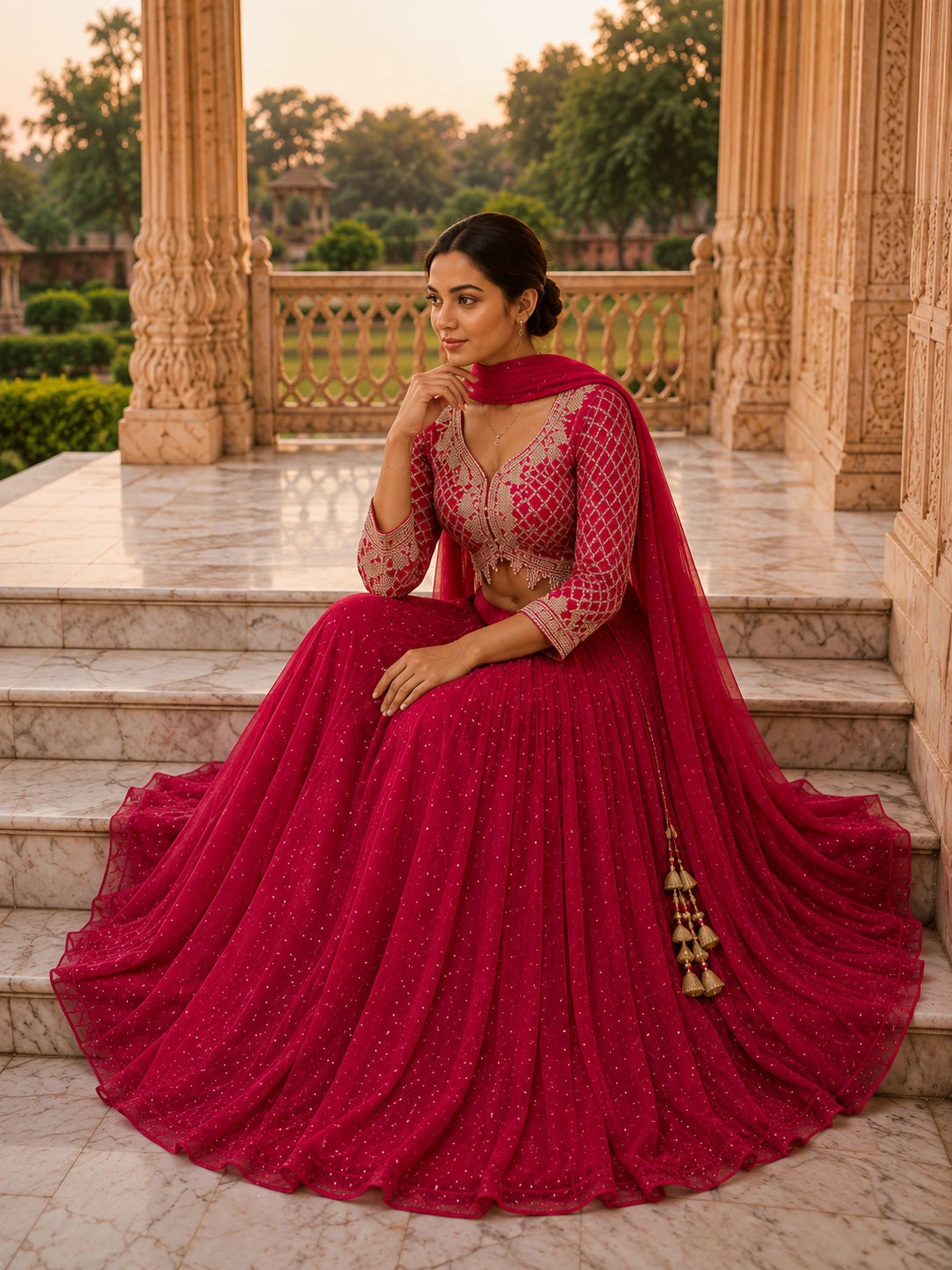 Ruby Pink Embroidered Lehenga Choli Set
