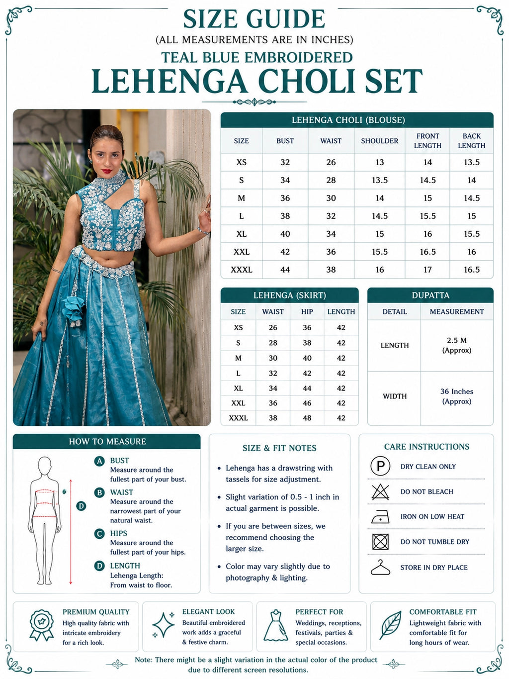 Teal Blue Embroidered Lehenga Choli Set