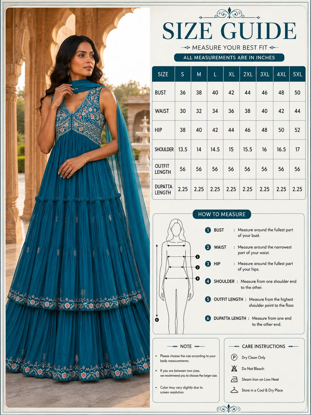 Teal Blue Embroidered Tiered Anarkali Gown