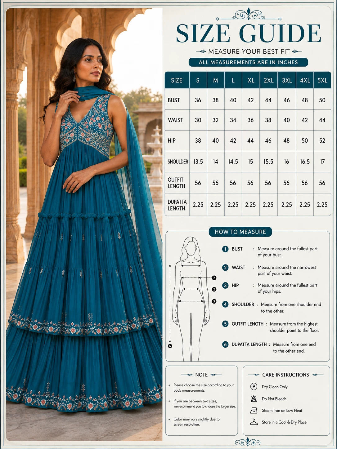 Teal Blue Embroidered Tiered Anarkali Gown