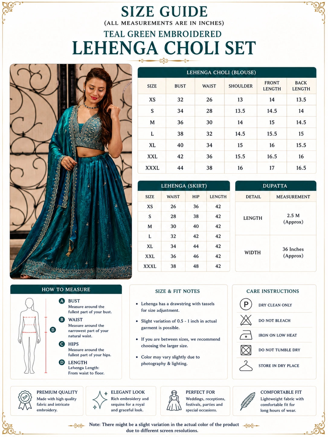Teal Green Embroidered Lehenga Choli Set