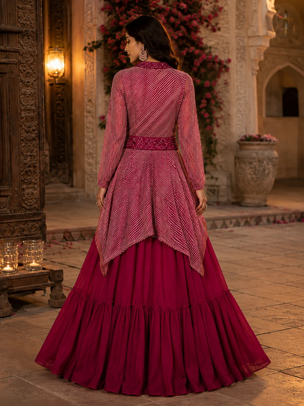 Wine Berry Ruffled Lehenga Choli Set